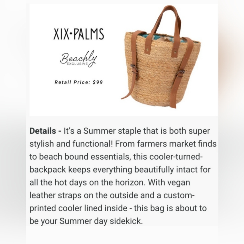 XIX Palms Woven Insulated Picnic Backpack NWOT